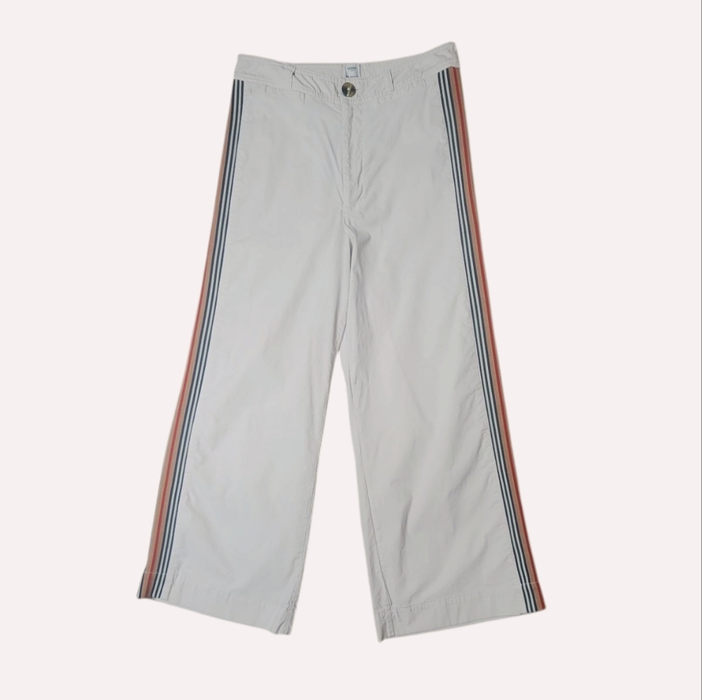 Anthropologie Maeve Ettie High Waisted Crop Wide Bold Stripe Pants W30 Stone - Picture 2 of 13